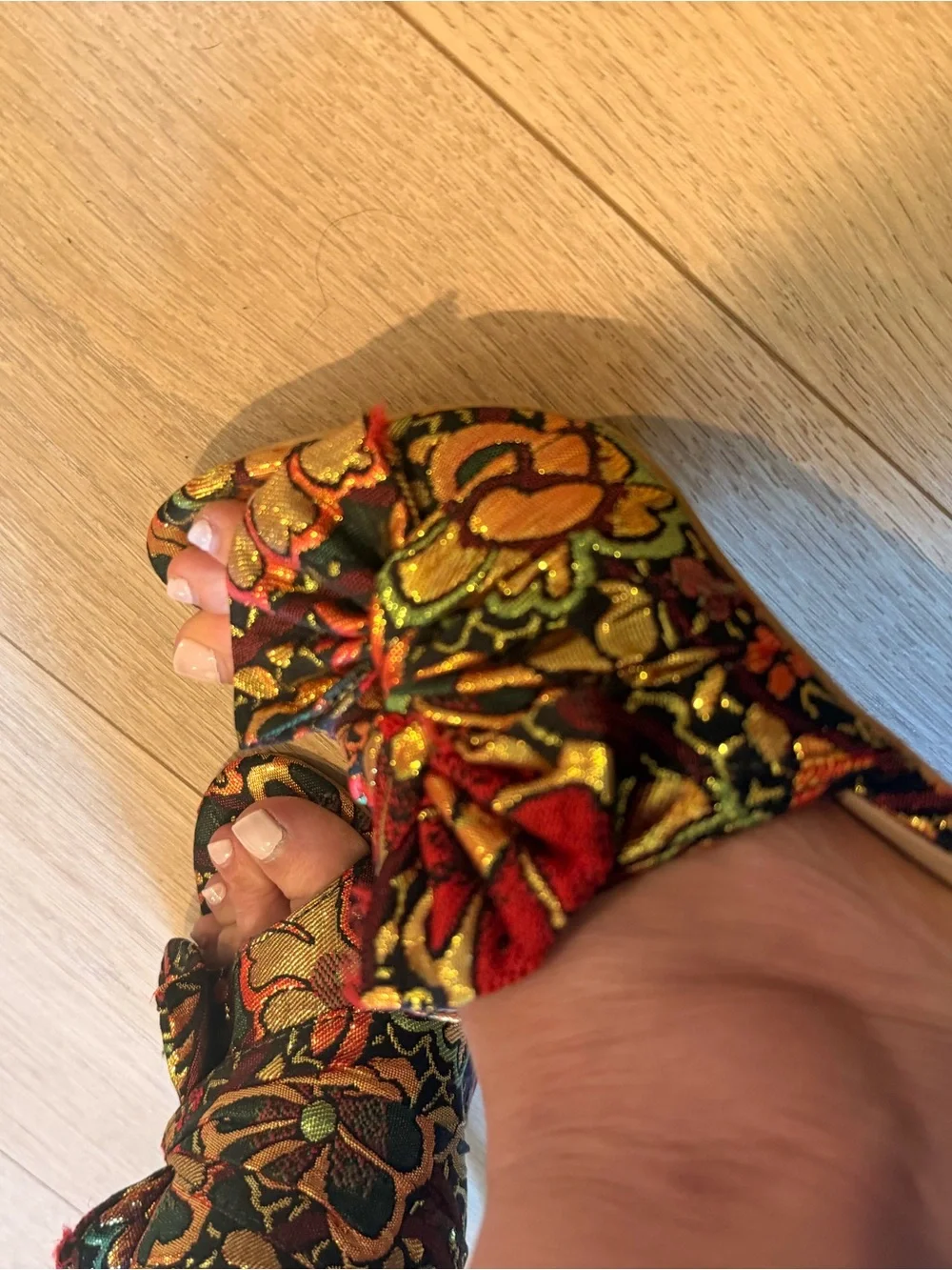 Sergio Todzi Red Floral Brocade open toe Mule Heels